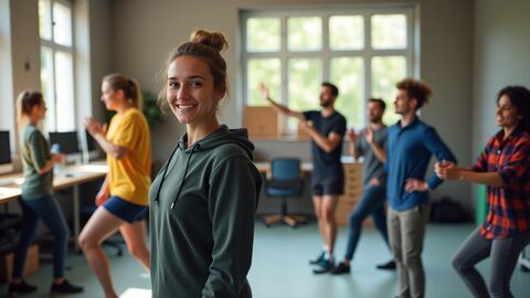 Berufsschüler bewegen sich in einem Klassenraum